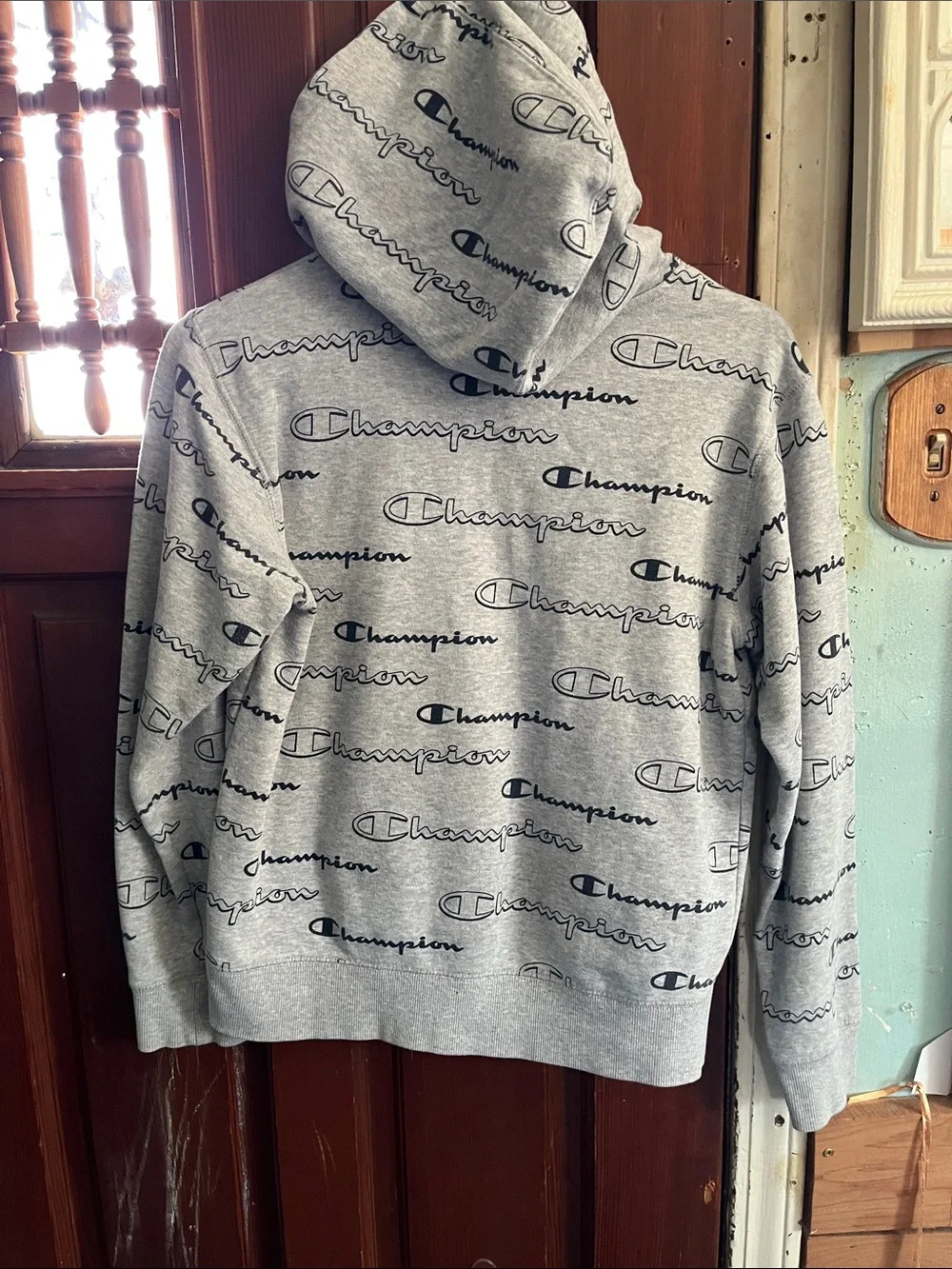 Champion Grey All-Over Logo Zip Hoodie